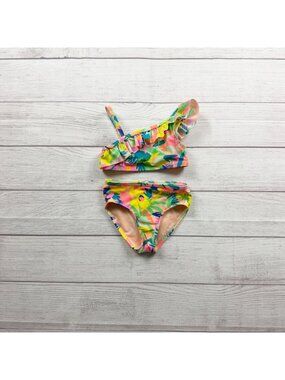 Cat & Jack Girls Tropical Print Two Piece Ruffle Bikini Swimsuit 2T